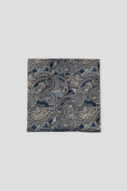 Marineblaues Paisley-Seideneinstecktuch