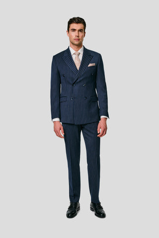 PRESTIGE navy dobbeltradet blazer med nålestriber