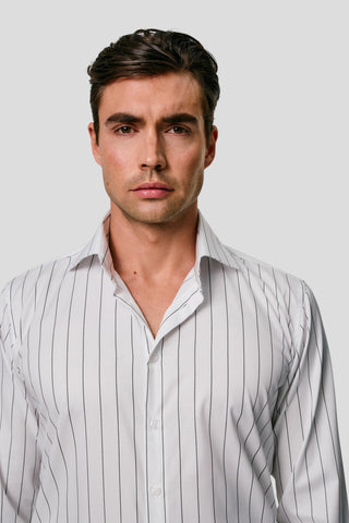 Signatur poplin skjorte hvid slim med sorte striber SUIT CLUB