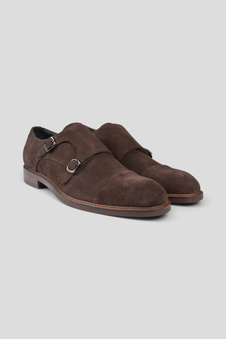 Brune dobbelt monk strap sko i ruskind SUIT CLUB