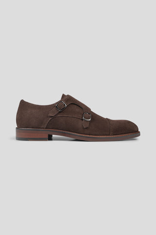 Brune dobbelt monk strap sko i ruskind SUIT CLUB