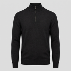 Sort merino quarter-zip striktrøje