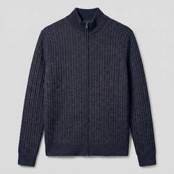 Navy merino kabel cardigan med lynlås