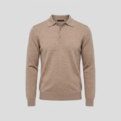 Sand merino langærmet polo med knapper