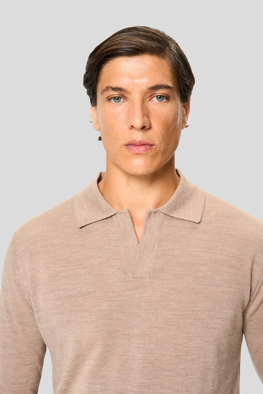 Sand merino langærmet polo
