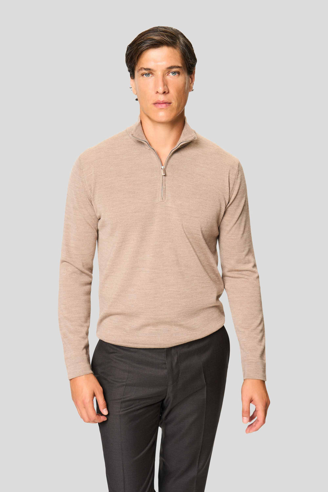 Sand merino quarter-zip striktrøje