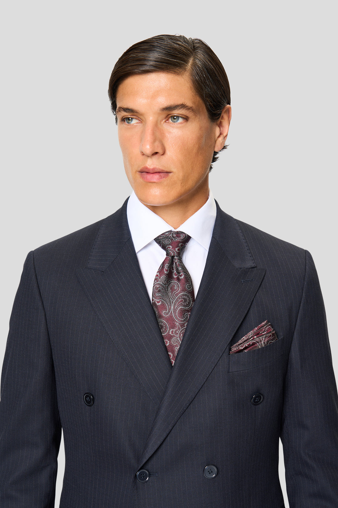 PREMIUM navy dobbeltradet blazer med nålestriber