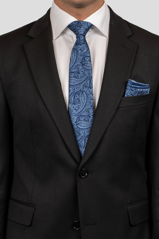 Slips & lommekluds pakke (Blå paisley) suitclub.dk