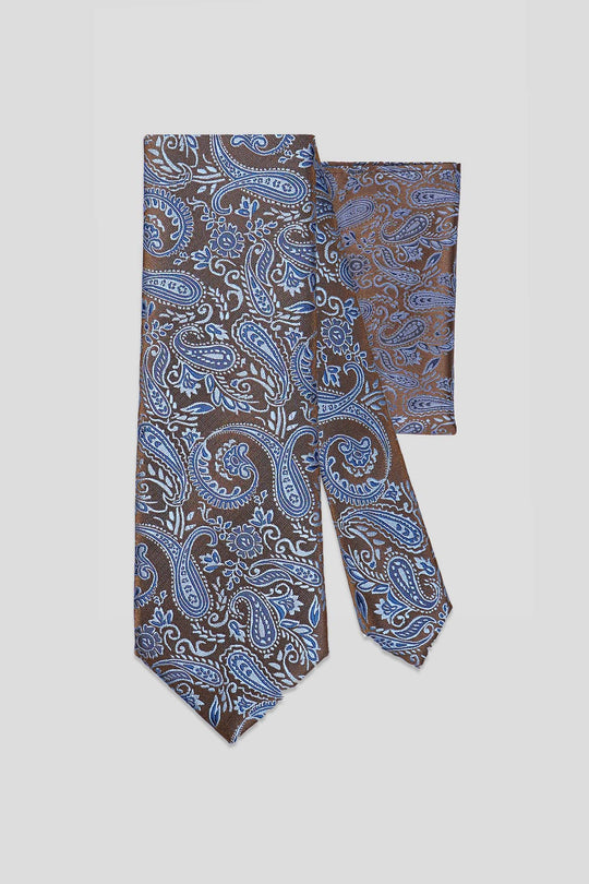 Slips & lommekluds pakke(Brun & blå paisley) suitclub.dk