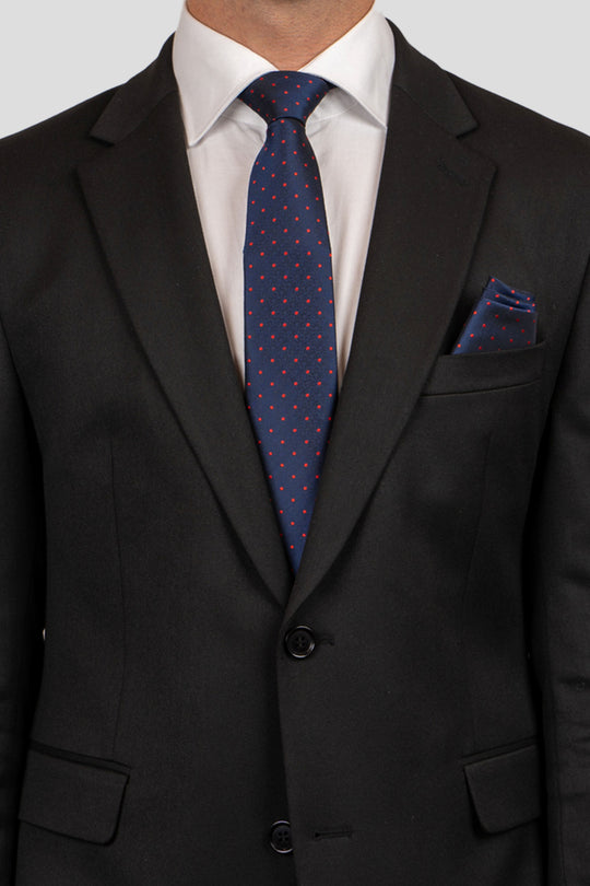 Slips & lommekluds pakke (Navy & rød prikket) suitclub.dk