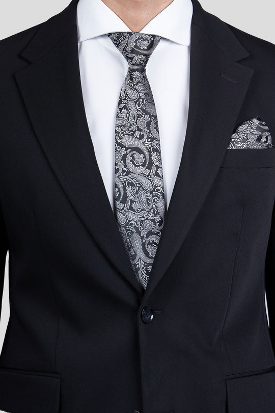 Slips & lommekluds pakke (Sort & beige paisley) suitclub.dk