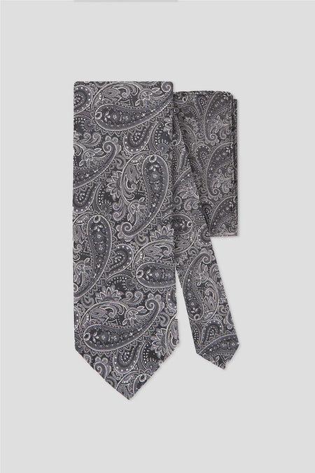 Slips & lommekluds pakke (Sort & hvid paisley)
