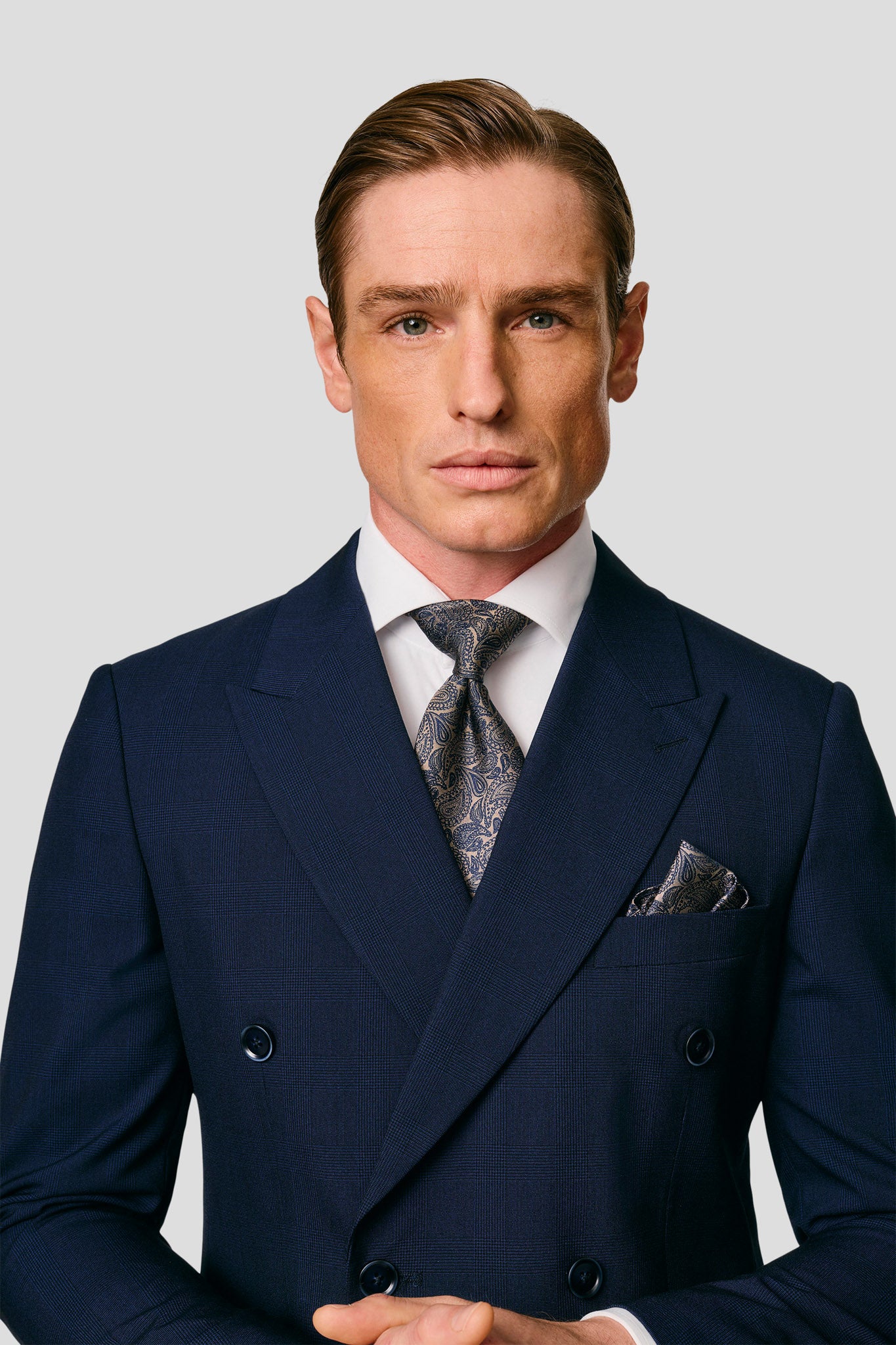 PRESTIGE navy dobbeltradet jakkesæt tern PRESTIGE