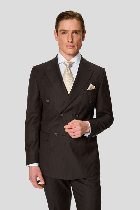 HERITAGE brauner zweireihiger Blazer mit Fischgrätmuster