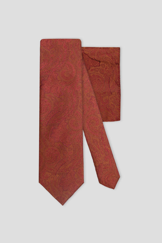Slips & lommekluds pakke (kobberrød paisley i silke)