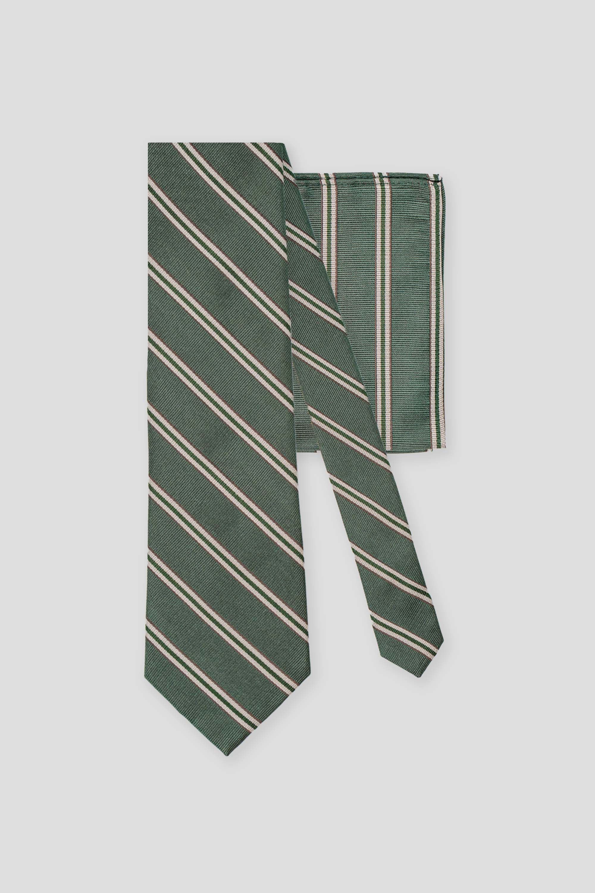 Slips & lommekluds pakke (Mørkegrøn stribet i silke) suitclub.dk
