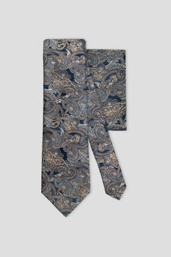 Krawatte- & Einstecktuch-Set (Navy-Paisley aus Seide)