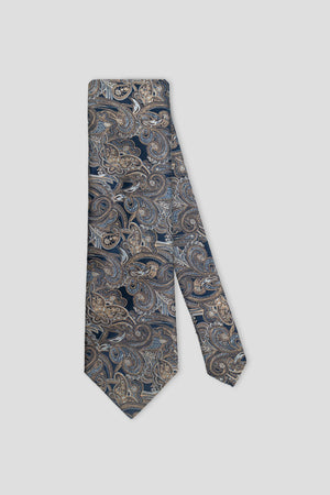 Marineblaue Paisley-Seidenkrawatte
