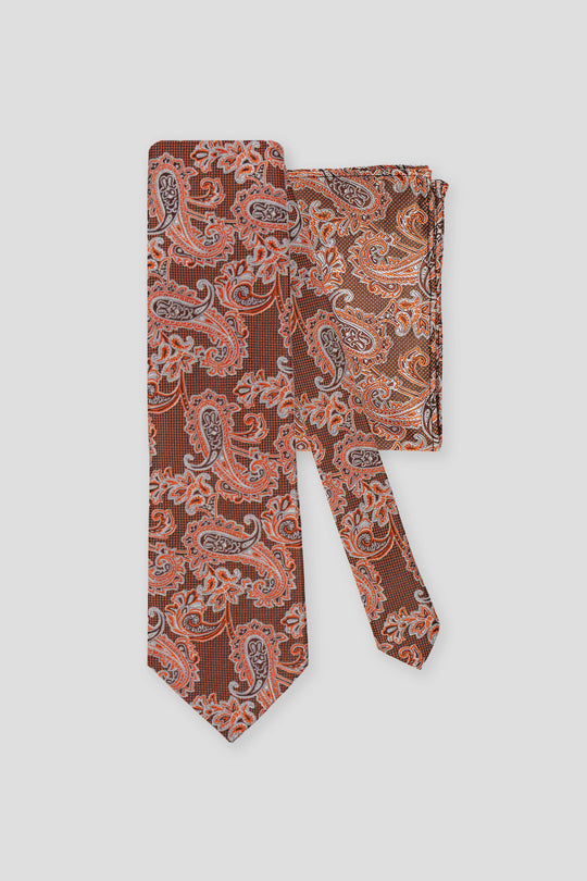 Slips & lommekluds pakke (Orange prikket paisley i silke) suitclub.dk