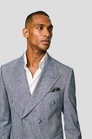 PRESTIGE blåt dobbeltradet hørjakkesæt PRESTIGE