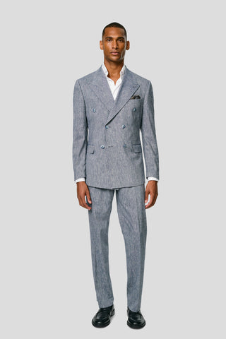 PRESTIGE blå dobbeltradet hørblazer MBO