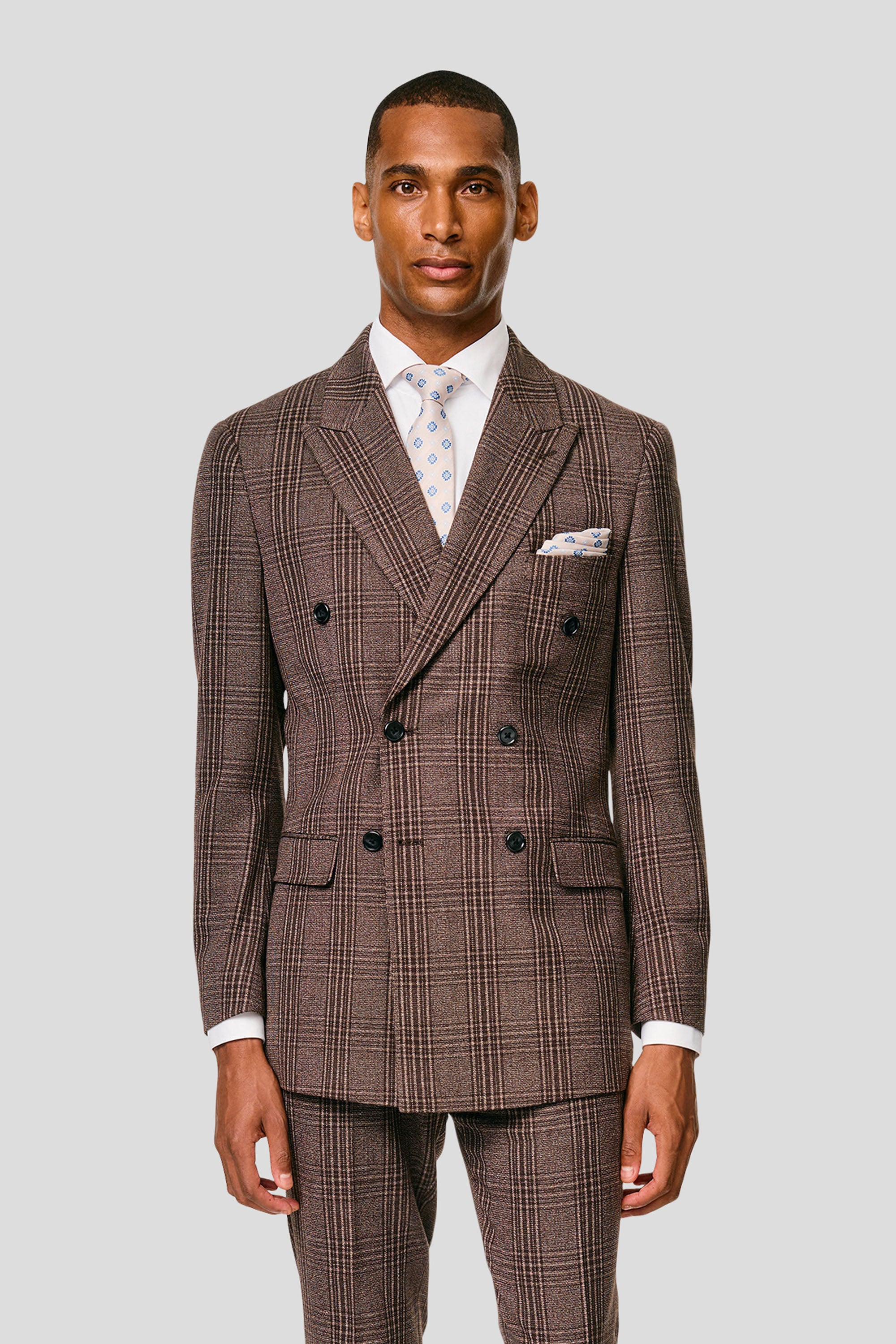 PRESTIGE brunt dobbeltradet jakkesæt tern PRESTIGE