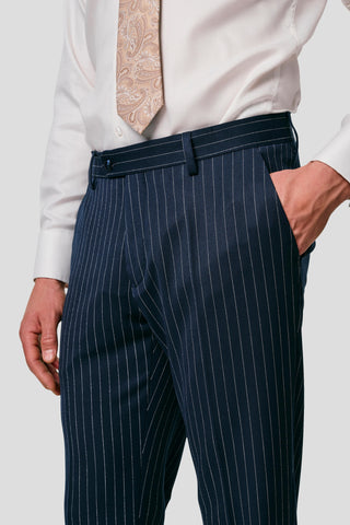 PRESTIGE navy habitbukser med nålestriber PRESTIGE