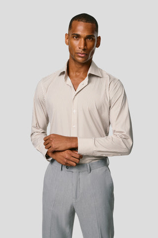 Signatur performance skjorte beige stribet slim SUIT CLUB