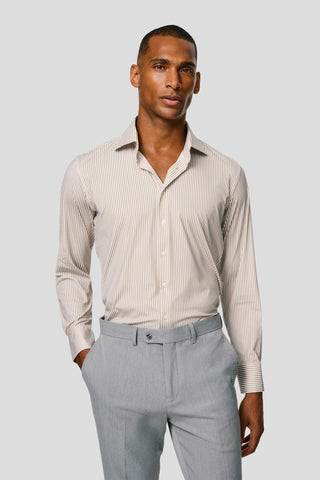 Signatur performance skjorte beige stribet slim SUIT CLUB