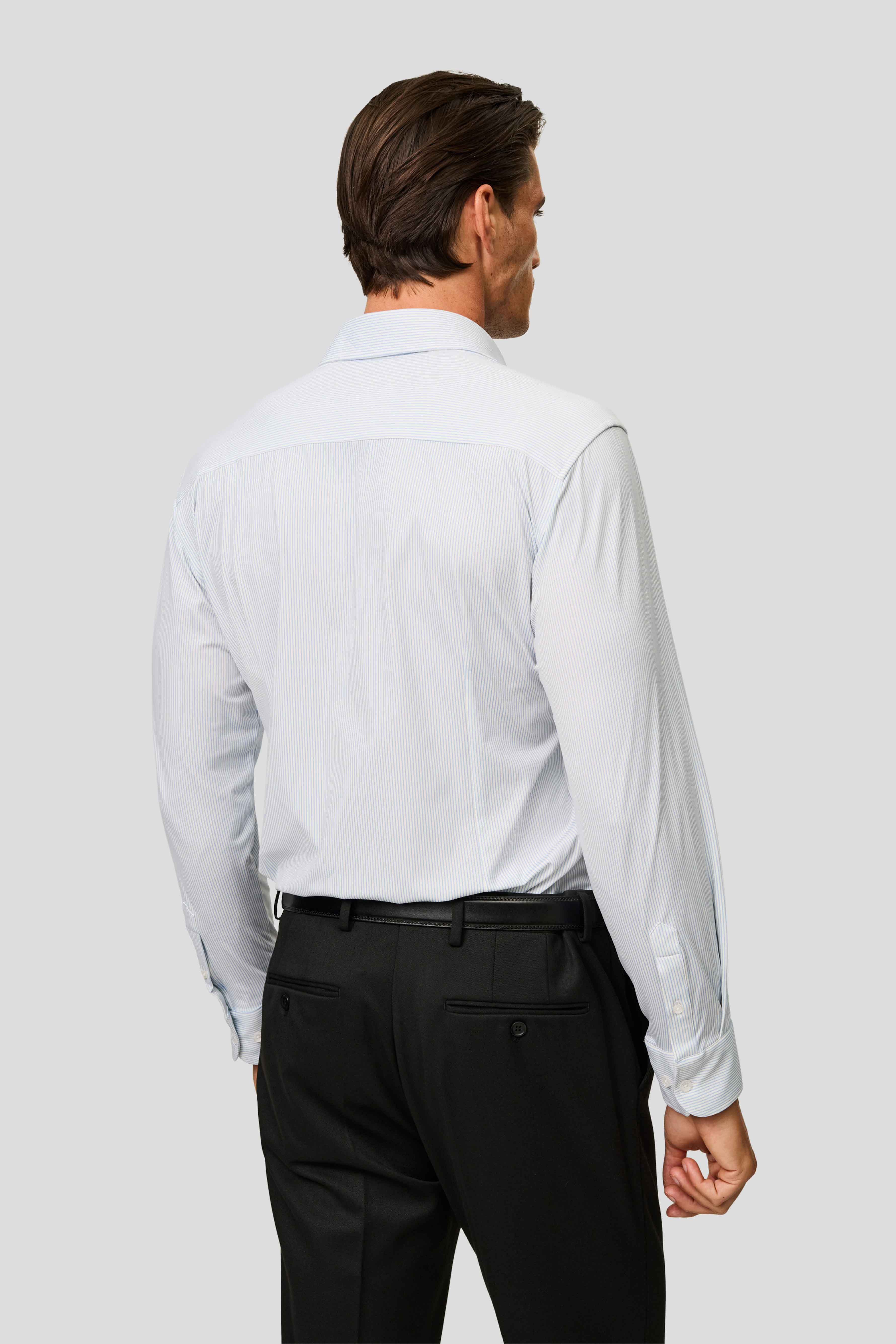 Signatur performance skjorte blå stribet slim Shirtmakers