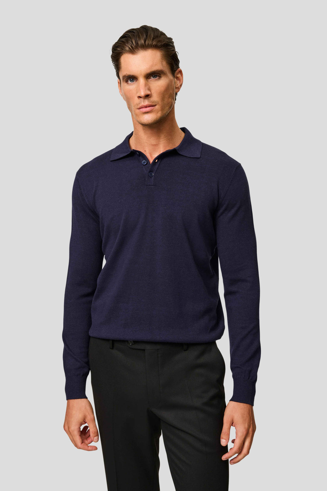 Navy langærmet polo HVIID