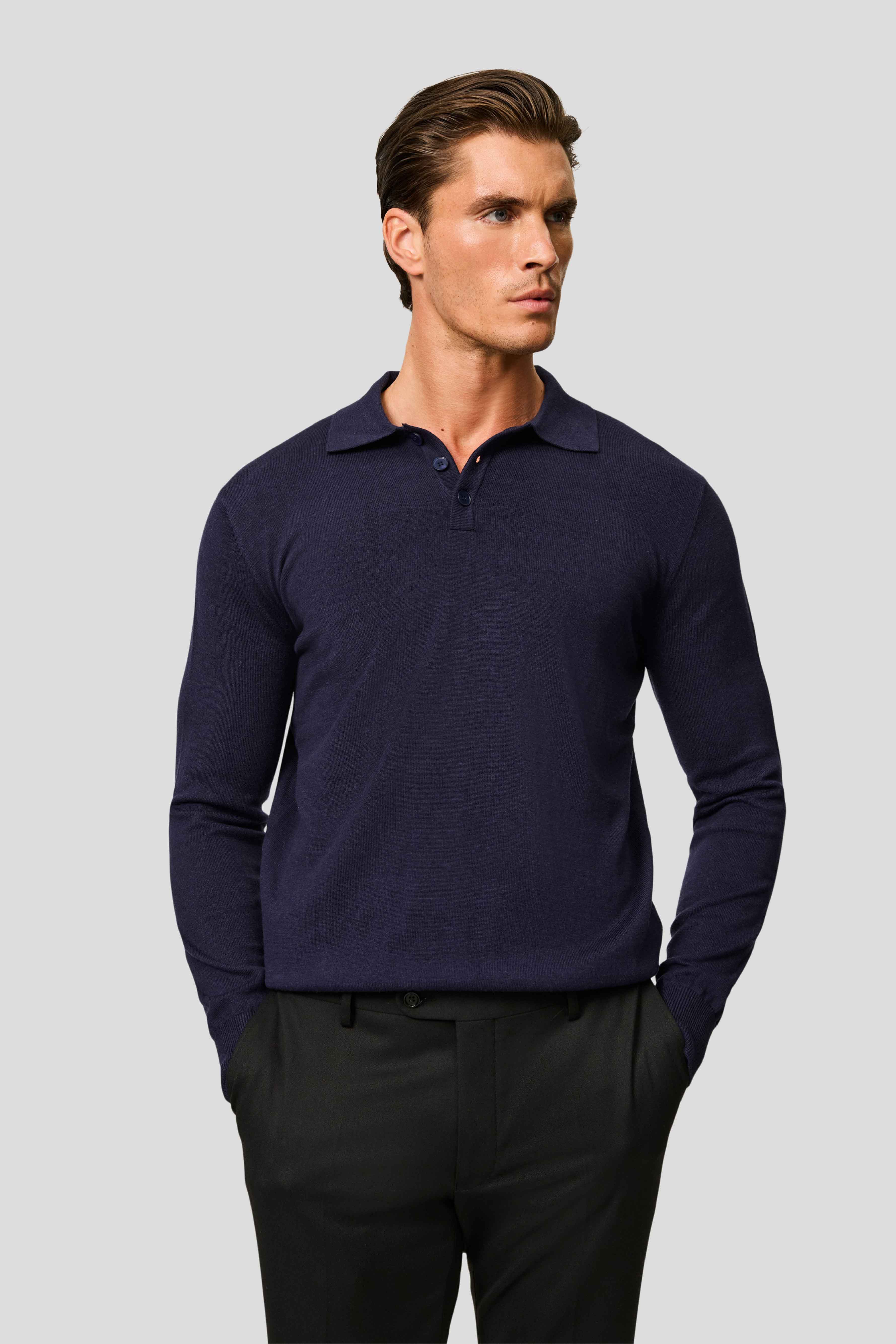 Navy langærmet polo HVIID
