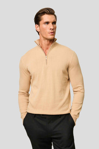 Beige half-zip striktrøje