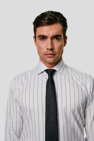 Signatur poplin skjorte hvid slim med sorte striber SUIT CLUB