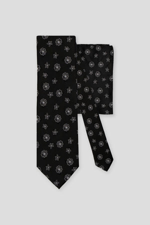 Slips & lommekluds pakke (Sort med hvide blomster)