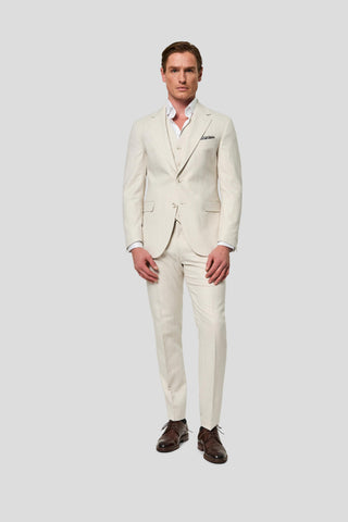 PRESTIGE off-white three-piece hør jakkesæt