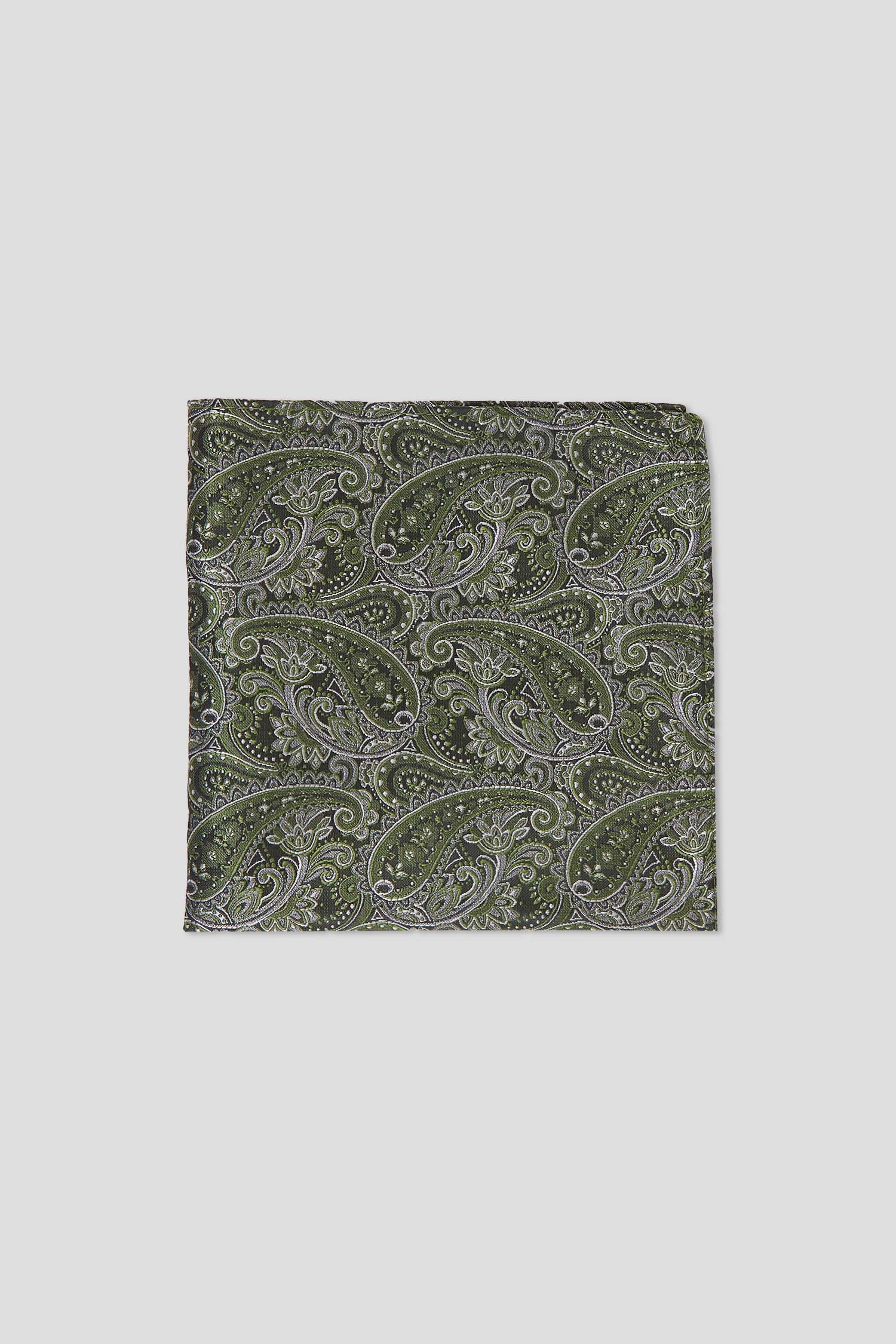 Grøn & hvid lommeklud med paisley PVD