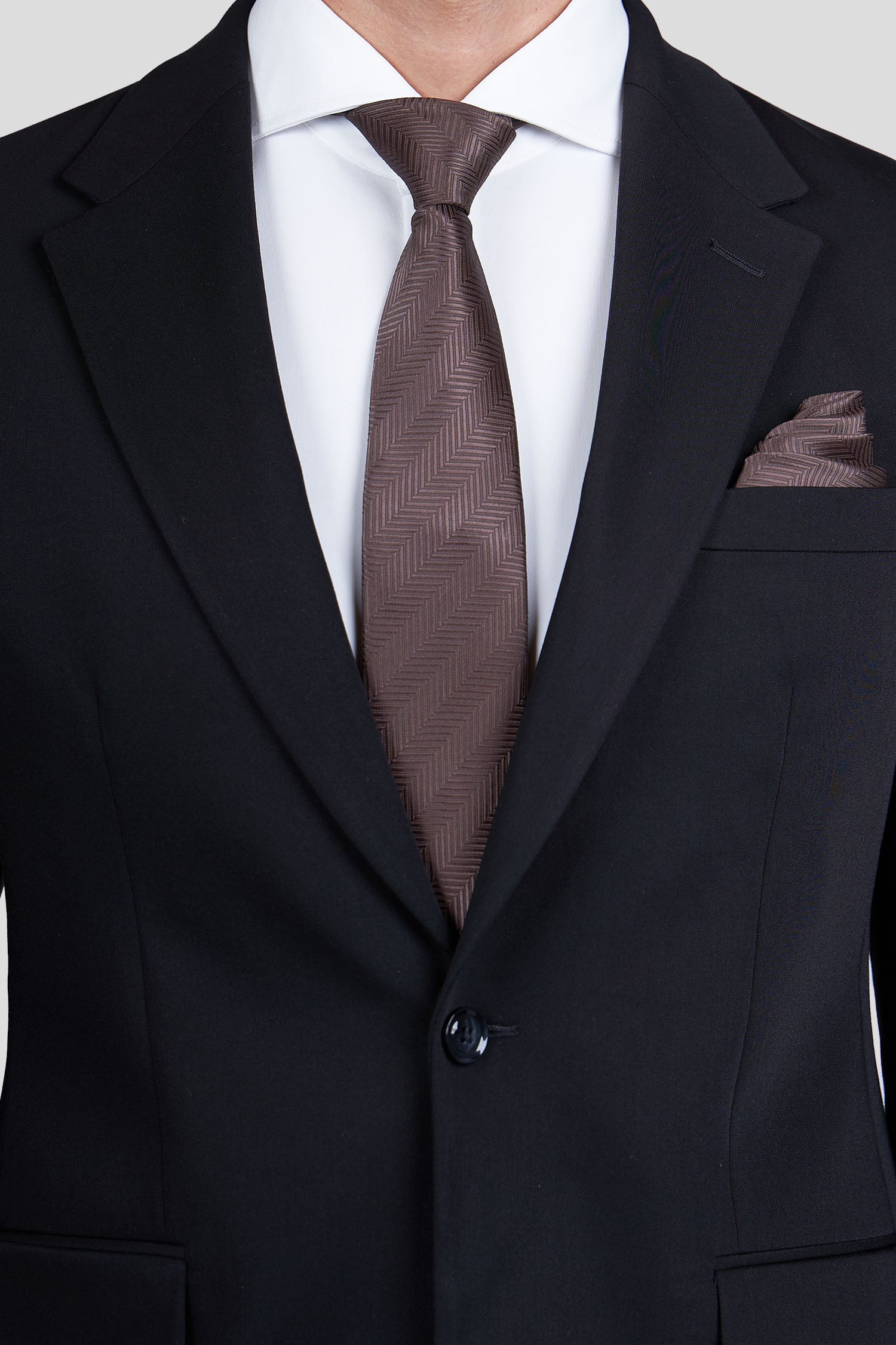 Brun lommeklud med sildebensmønster PVD