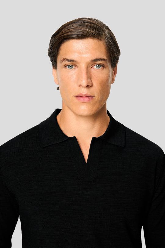 Sort merino langærmet polo