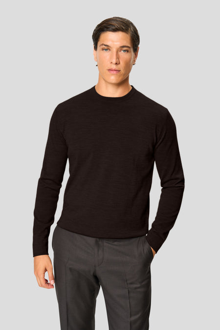 Brauner Merino-Rundhalspullover