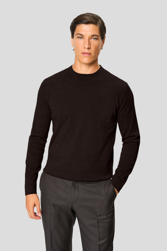 Brauner Merino-Rundhalspullover