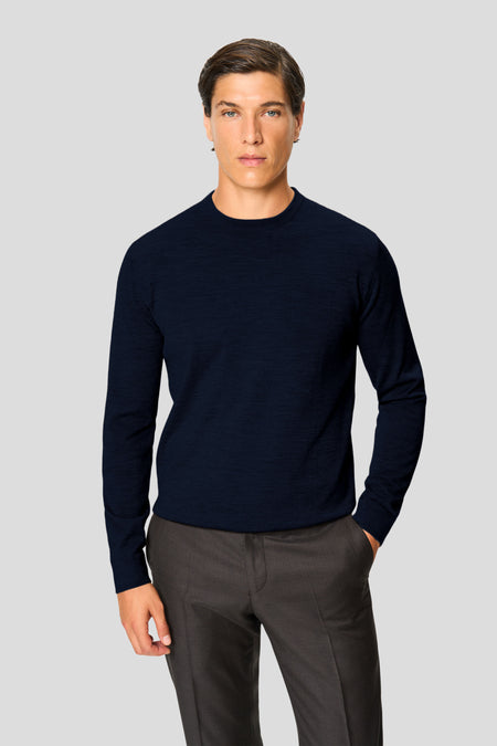 Marineblauer Merino-Rundhalspullover