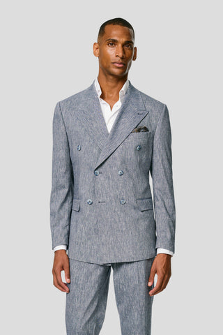 PRESTIGE blåt dobbeltradet hørjakkesæt PRESTIGE