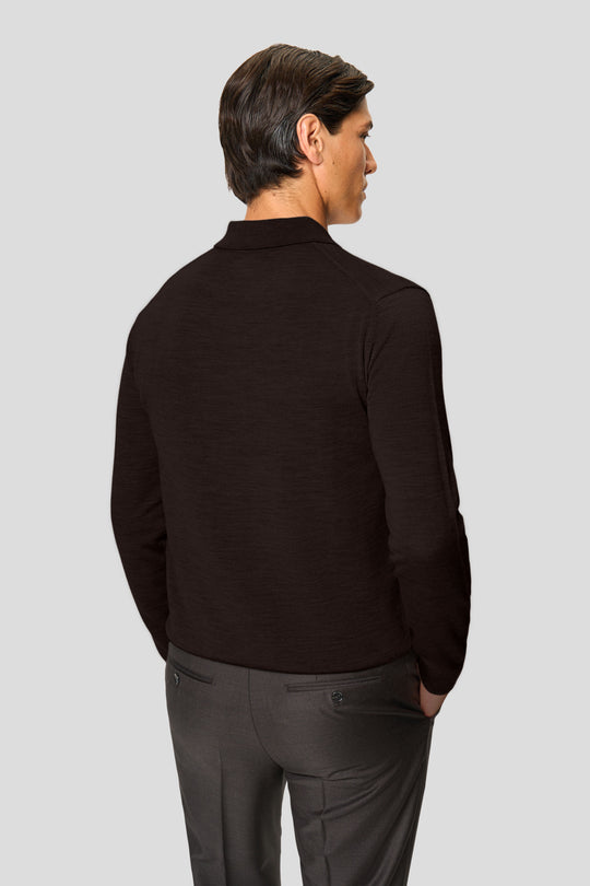Brun merino langærmet polo med knapper
