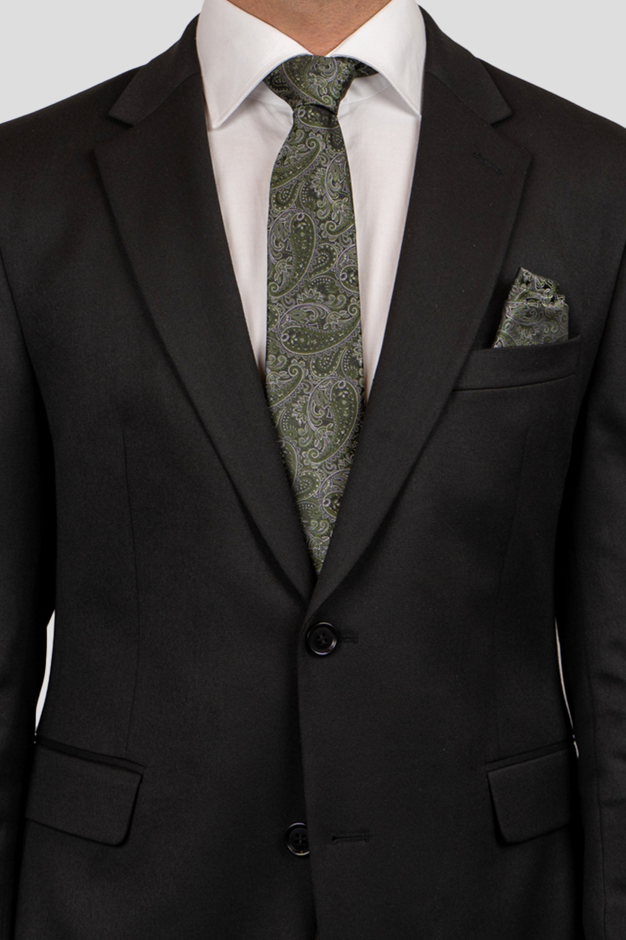 Grøn & hvid lommeklud med paisley PVD