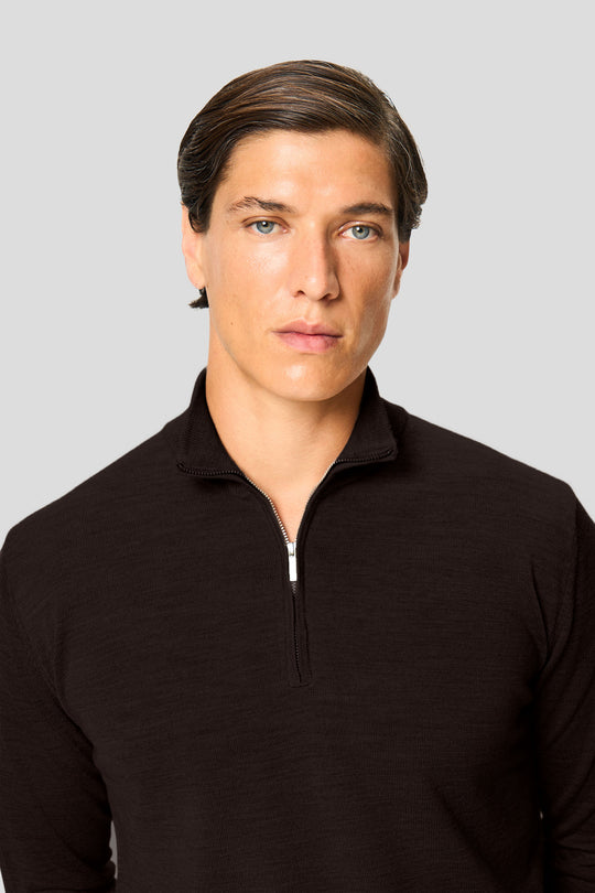 Brauner Merino-Quarter-Zip-Strickpullover