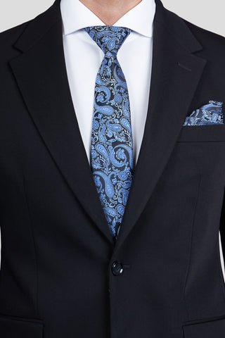 Blå & sort lommeklud med paisley