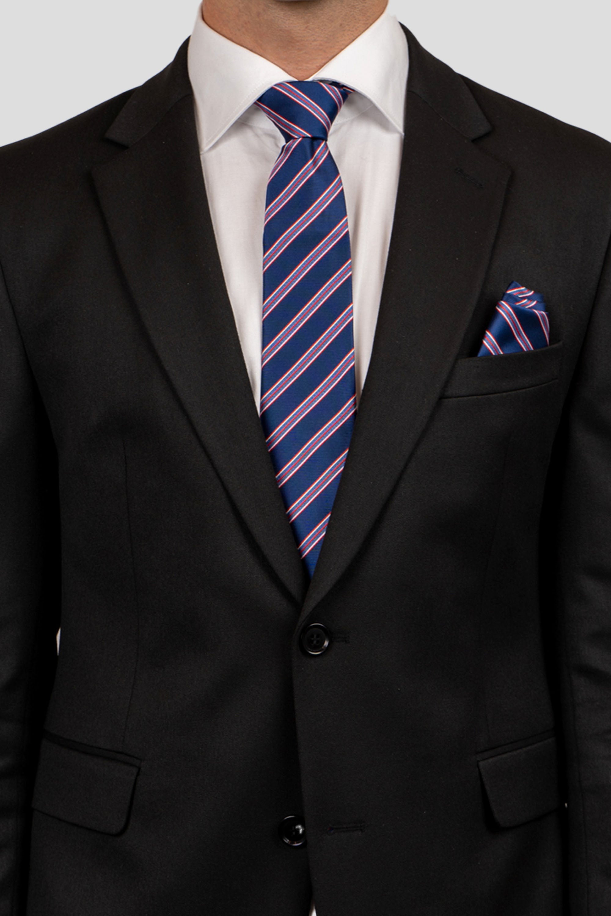 blå & rød lommeklud med striber PVD