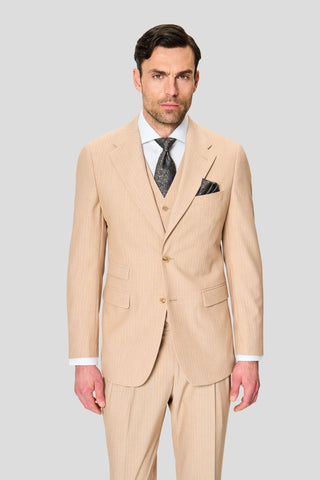 PRESTIGE sand three-piece jakkesæt med nålestriber PRESTIGE