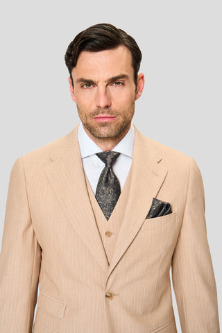 PRESTIGE sand three-piece jakkesæt med nålestriber PRESTIGE